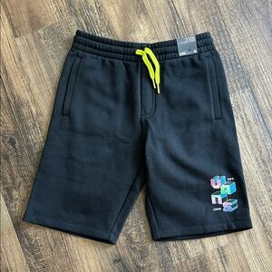 Vans boys  Black sweat Shorts with Neon Yellow Drawstring
